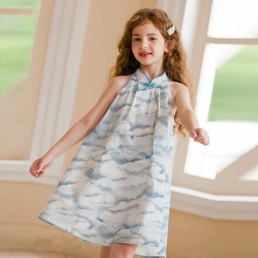 中式水墨晕染挂脖旗袍裙 Chinese Watercolor-Inspired Halter Neck Qipao Dress