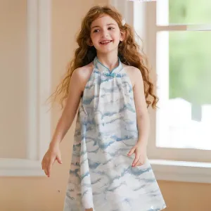 中式水墨晕染挂脖旗袍裙 Chinese Watercolor-Inspired Halter Neck Qipao Dress