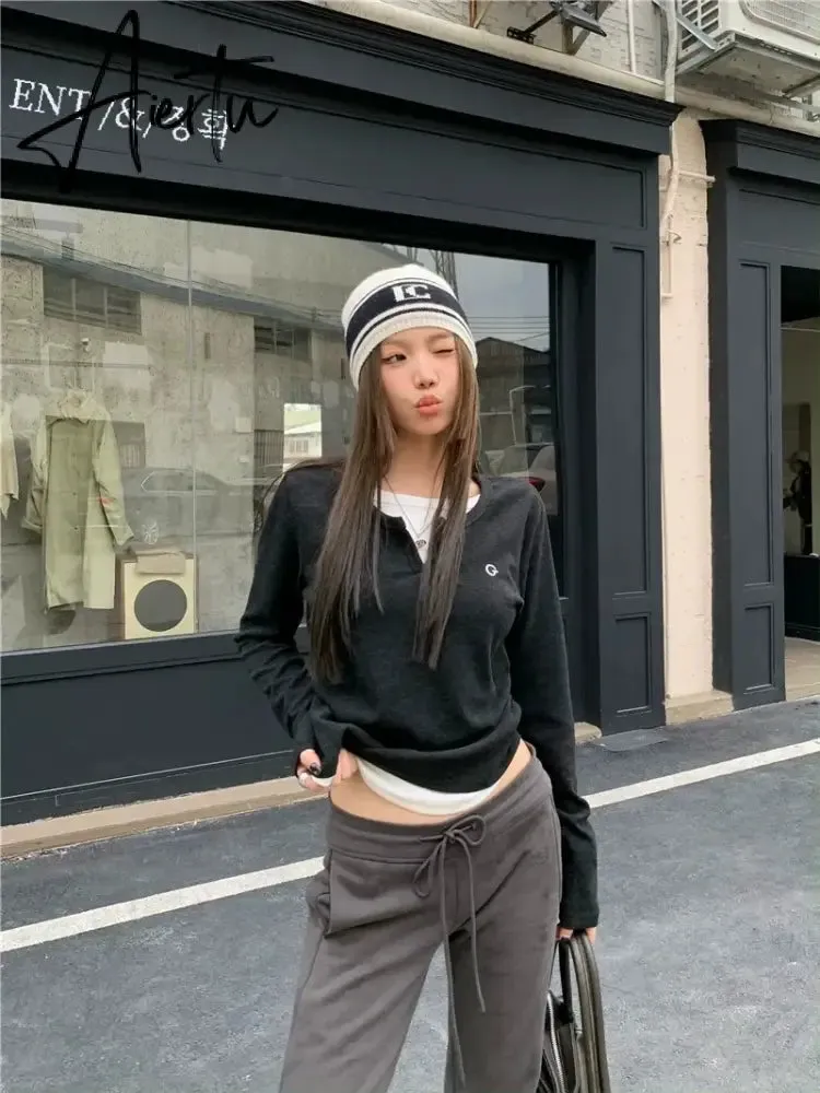 Aiertu Long Sleeve T-shirts Women All-match Stylish Hipster Temperament O-neck High Street Korean Style Harajuku Tops Autumn College