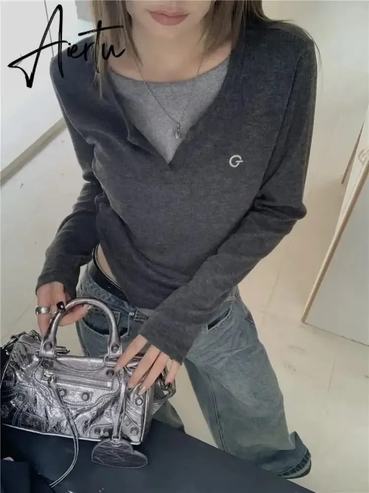 Aiertu Long Sleeve T-shirts Women All-match Stylish Hipster Temperament O-neck High Street Korean Style Harajuku Tops Autumn College
