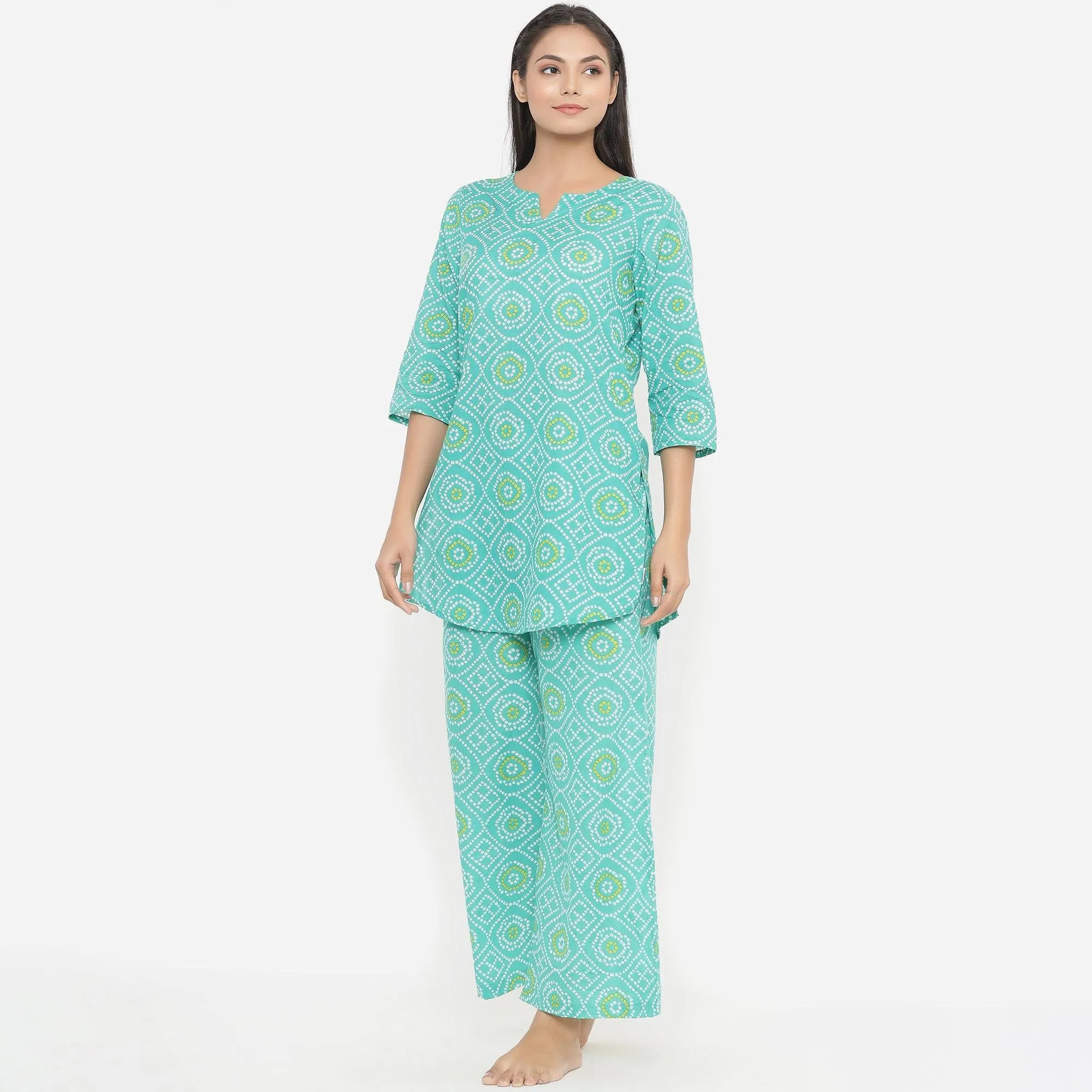 Bandhani On Sea Green Loungewear Top Set