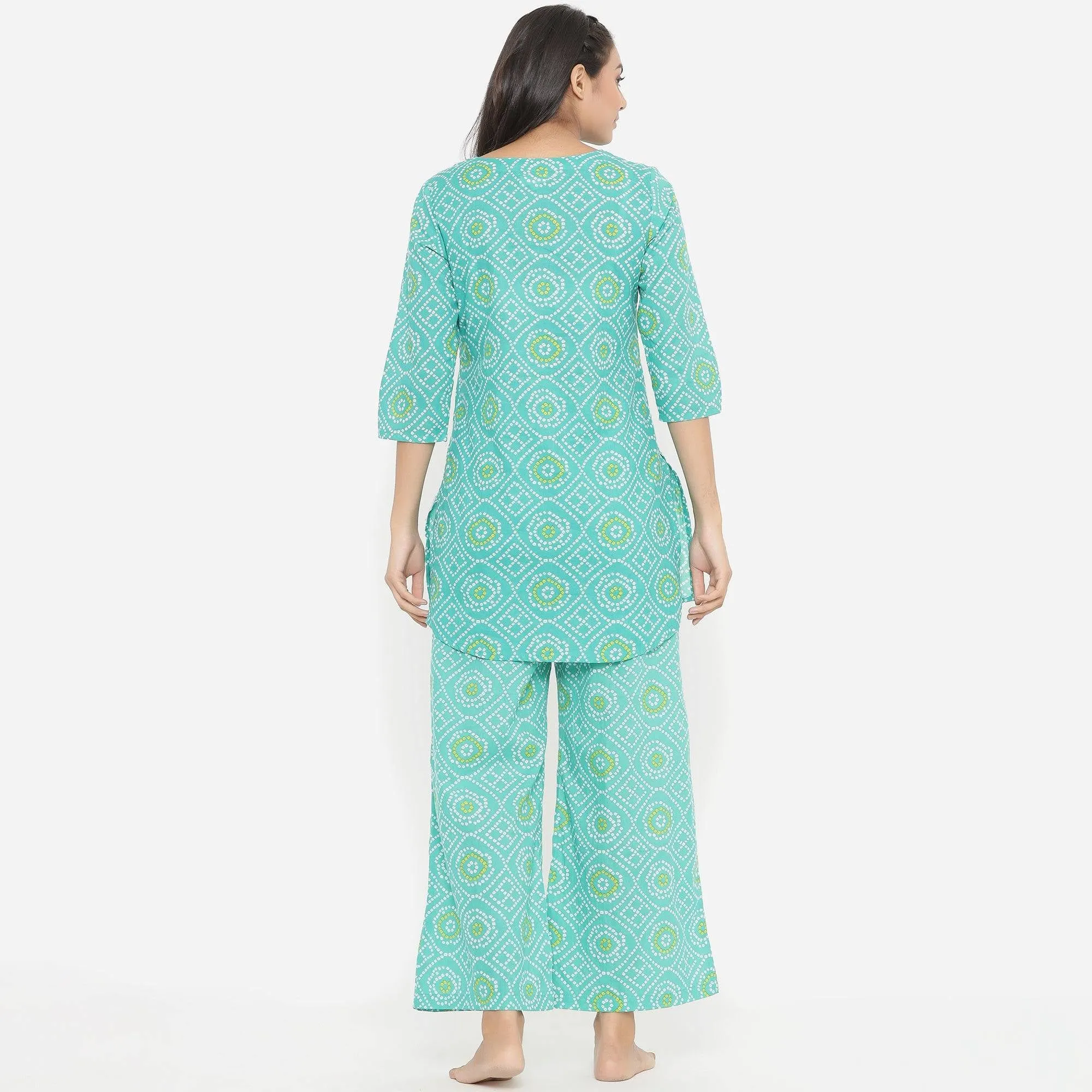 Bandhani On Sea Green Loungewear Top Set