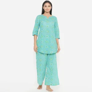 Bandhani On Sea Green Loungewear Top Set