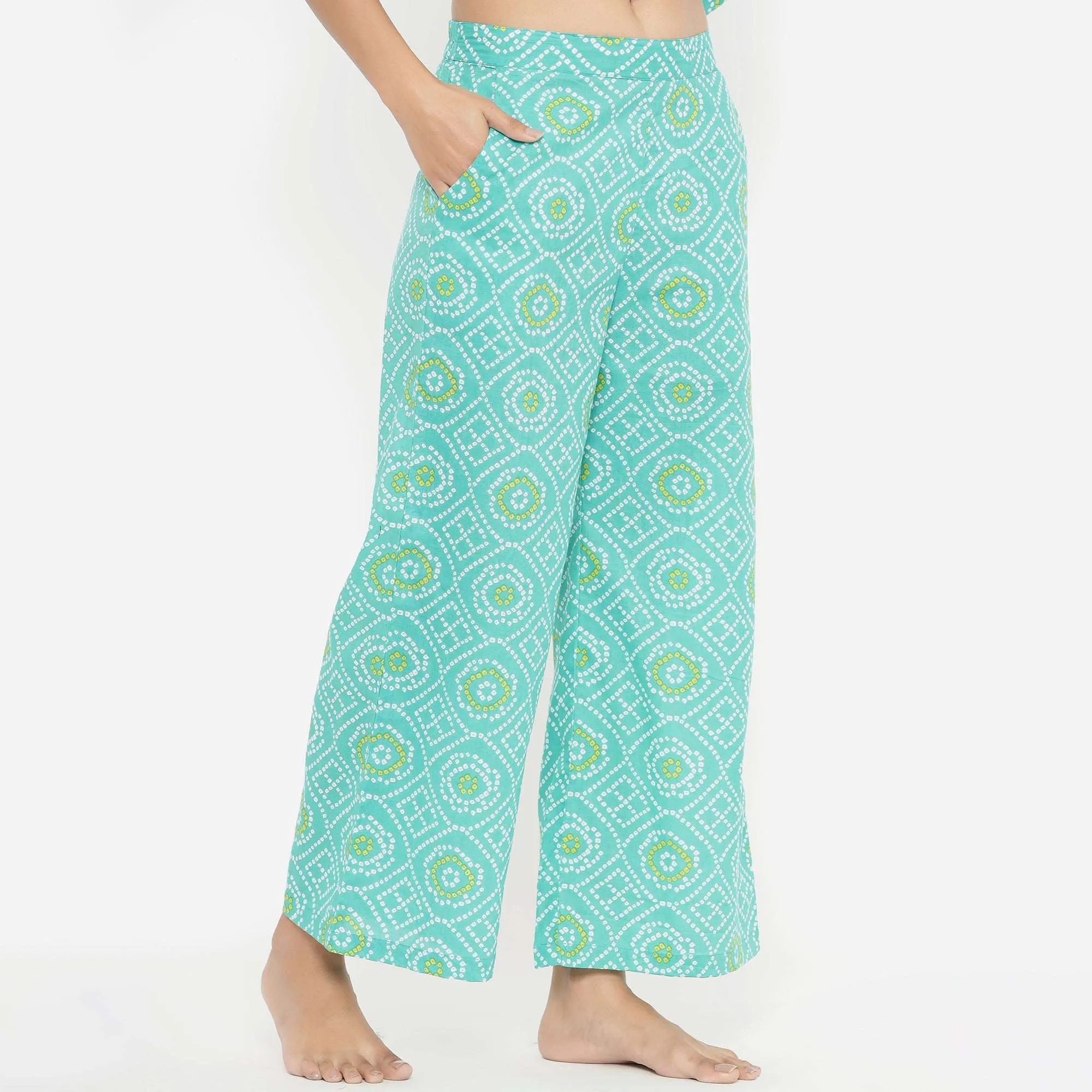 Bandhani On Sea Green Loungewear Top Set