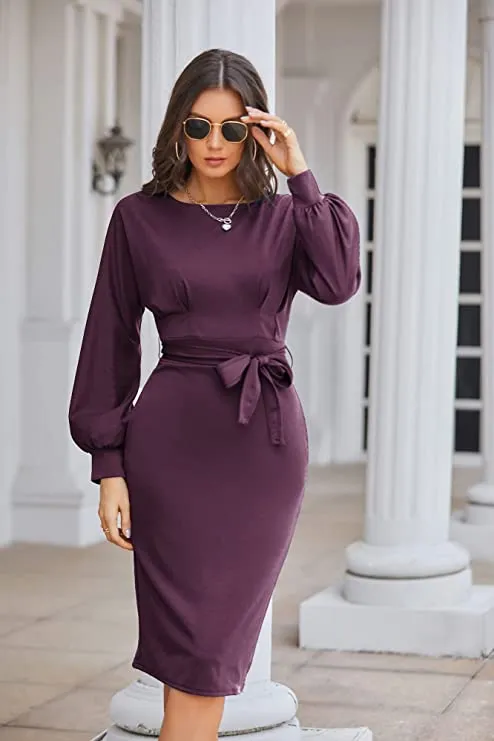 Black Short Sleeve Women's Bodycon Pencil Dress Office Wear to Work Dresses with Pocket Belt - JASAMBAC