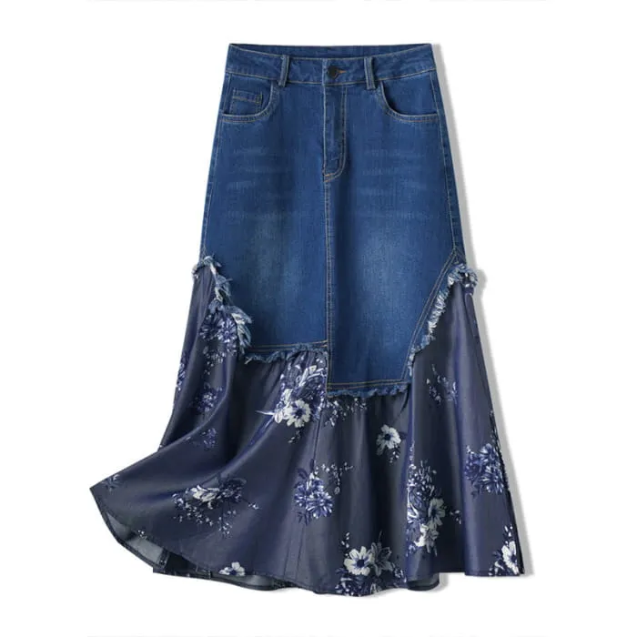Blossom Print Denim Skirt Set