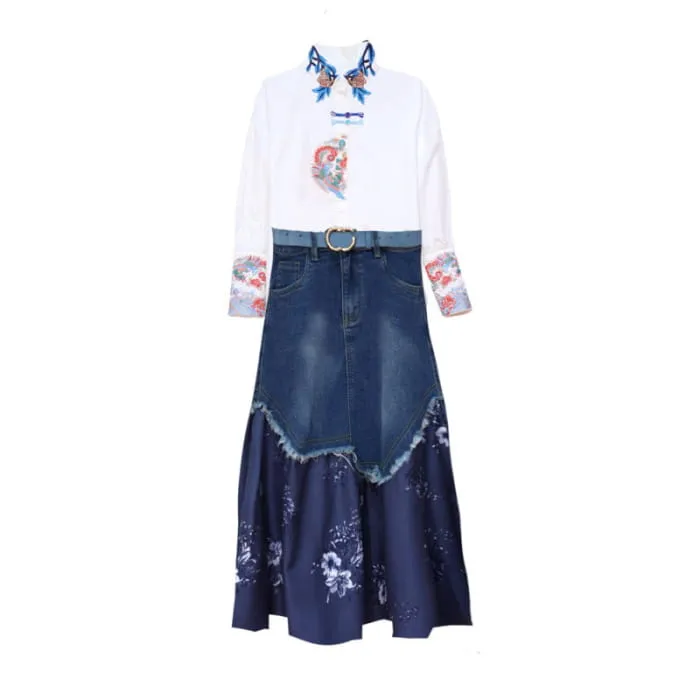 Blossom Print Denim Skirt Set