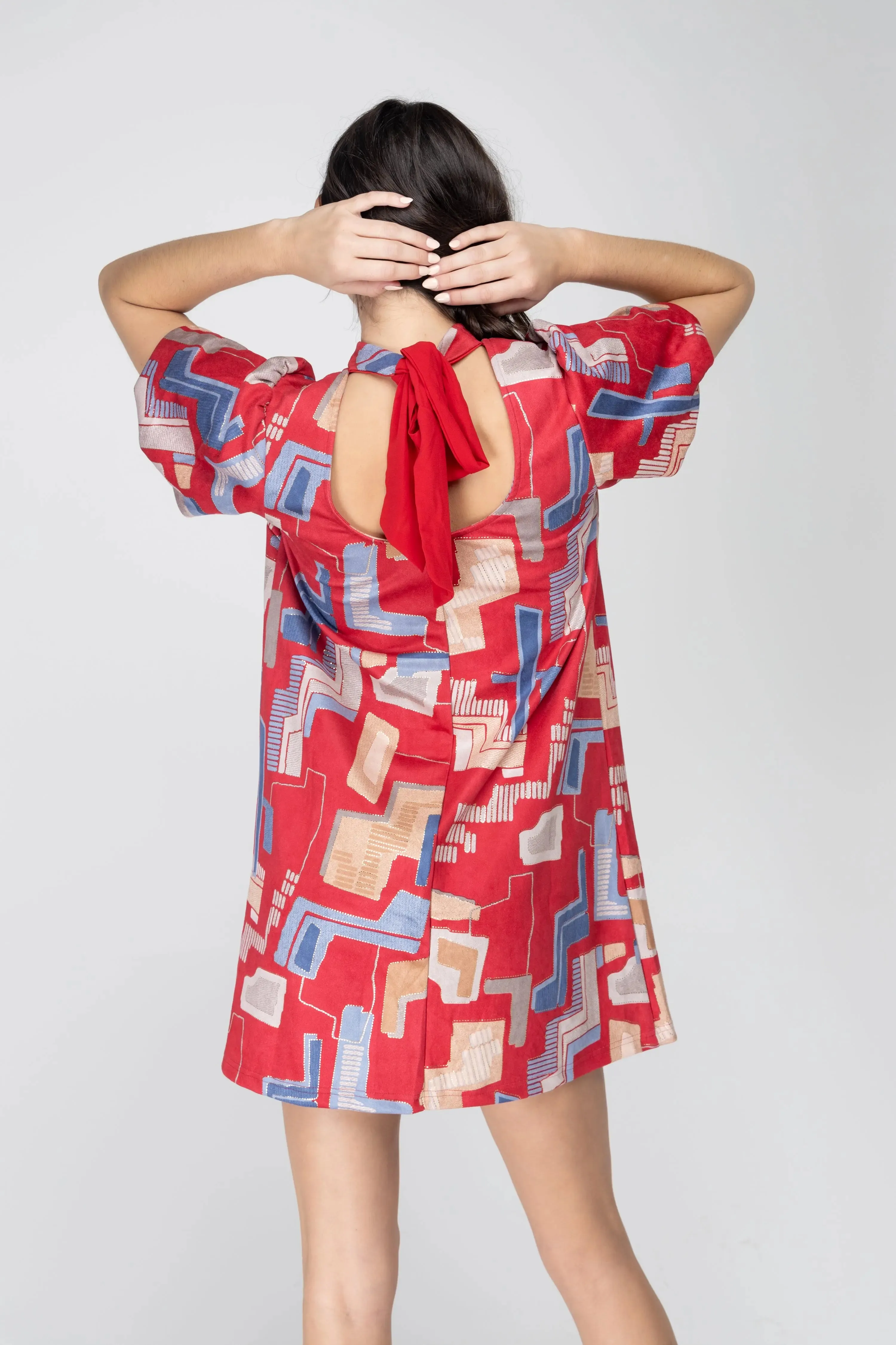 Bold Statement Bubble Sleeve Tie Back Dress