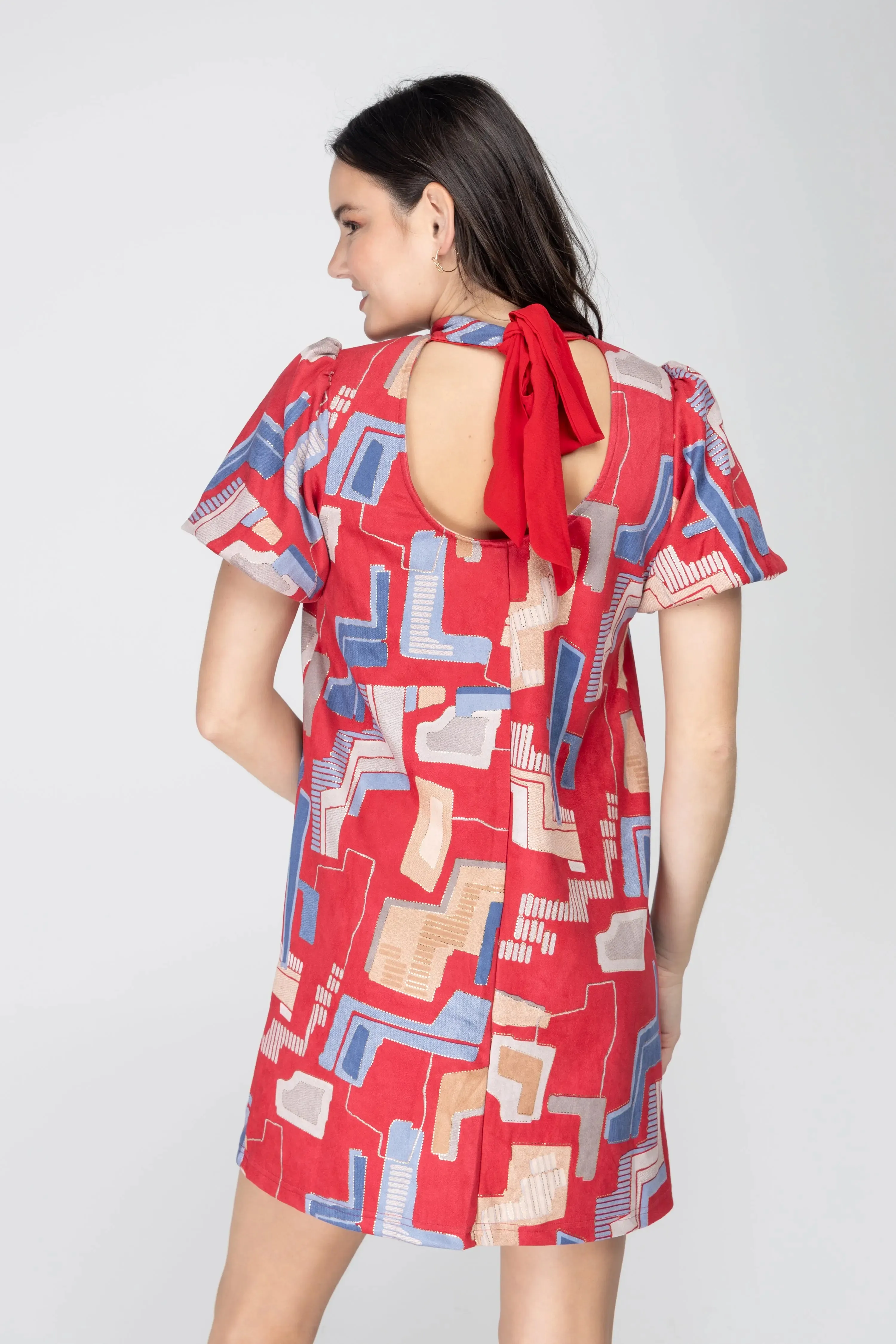 Bold Statement Bubble Sleeve Tie Back Dress