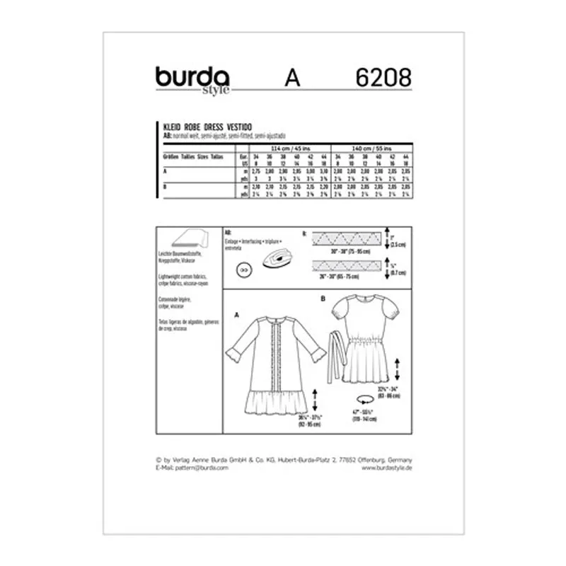 Burda Pattern 6208 Misses' Pull-On Dresses (34-44)