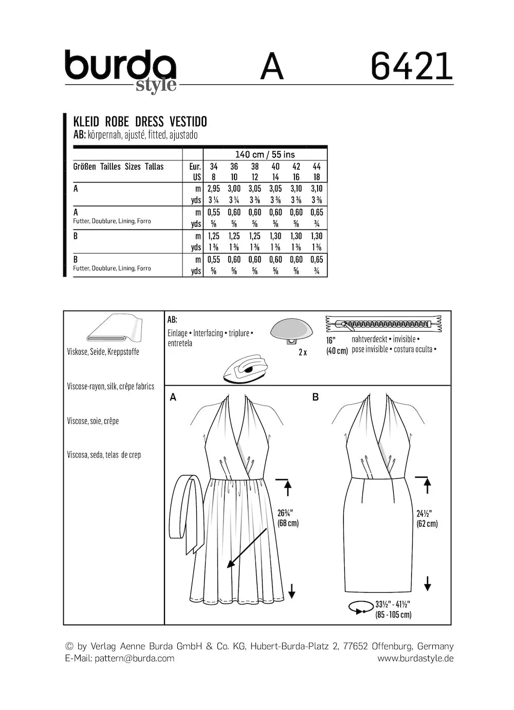 Burda Pattern 6421 Misses' Swing Dresses (8-18)