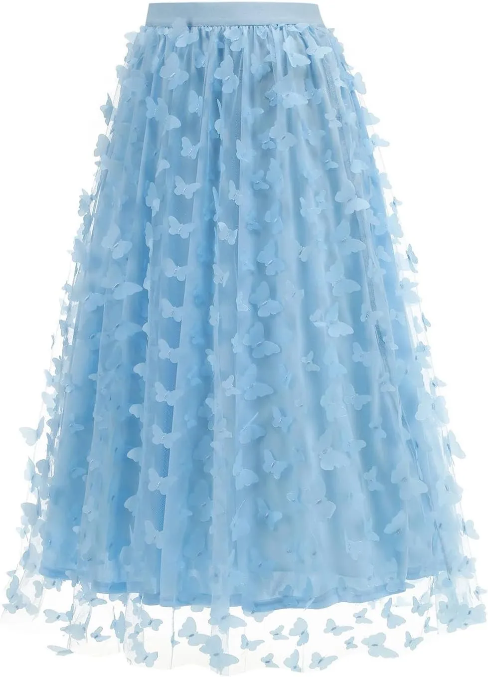 Butterfly Floral Embroidered Women's Skirts - Vintage Tulle Wedding & Prom A-Line Skirts with Elastic Waist Midi Skirt