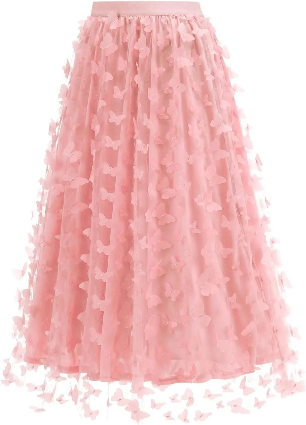 Butterfly Floral Embroidered Women's Skirts - Vintage Tulle Wedding & Prom A-Line Skirts with Elastic Waist Midi Skirt
