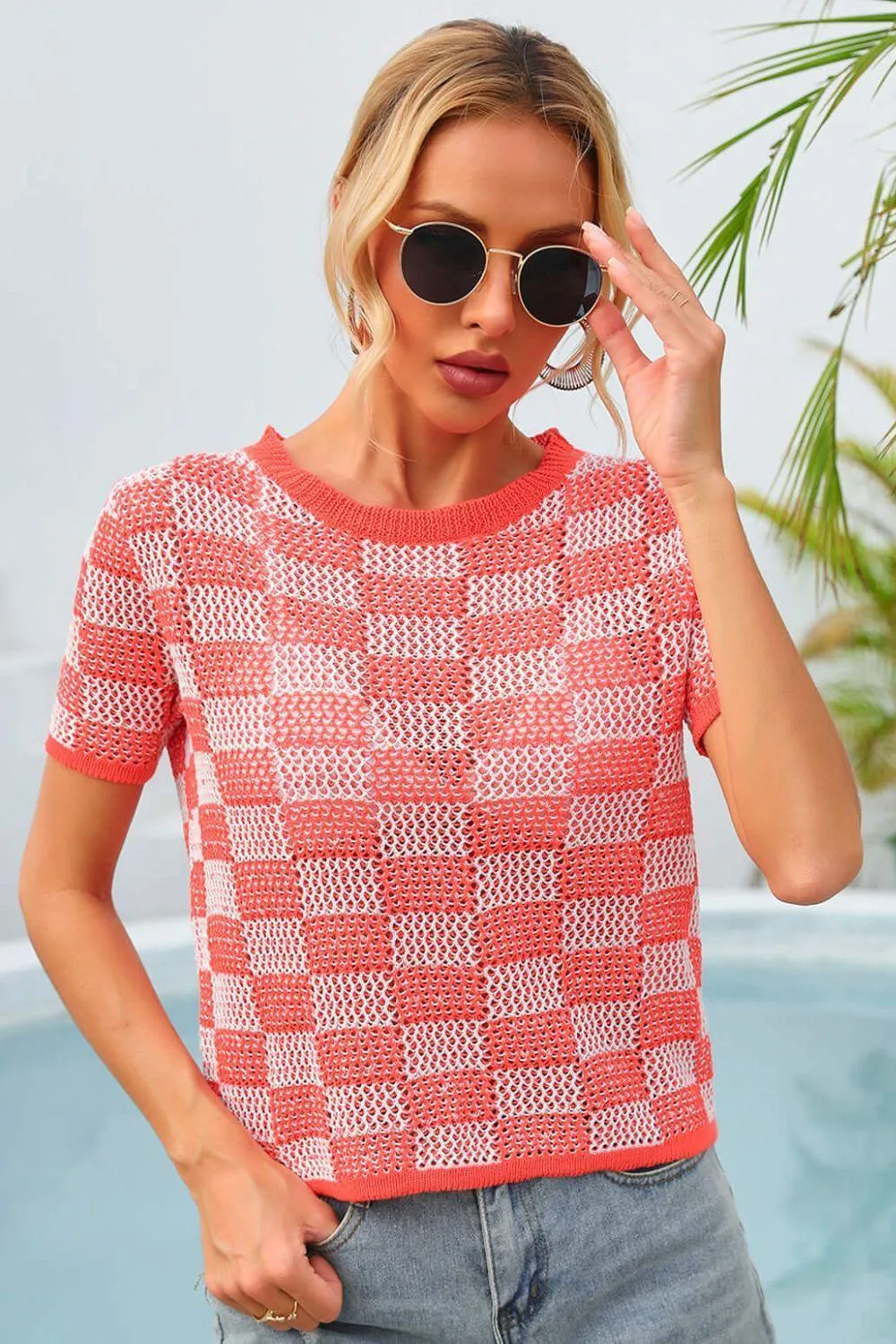 Cheer Up Checkered Knit T-Shirt