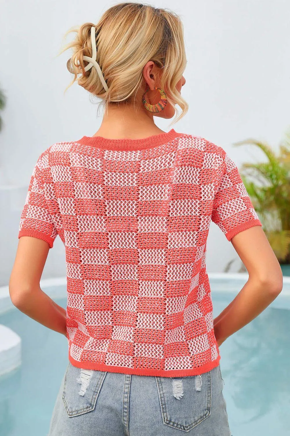 Cheer Up Checkered Knit T-Shirt