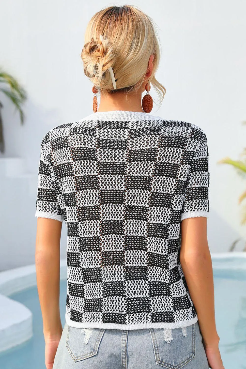 Cheer Up Checkered Knit T-Shirt