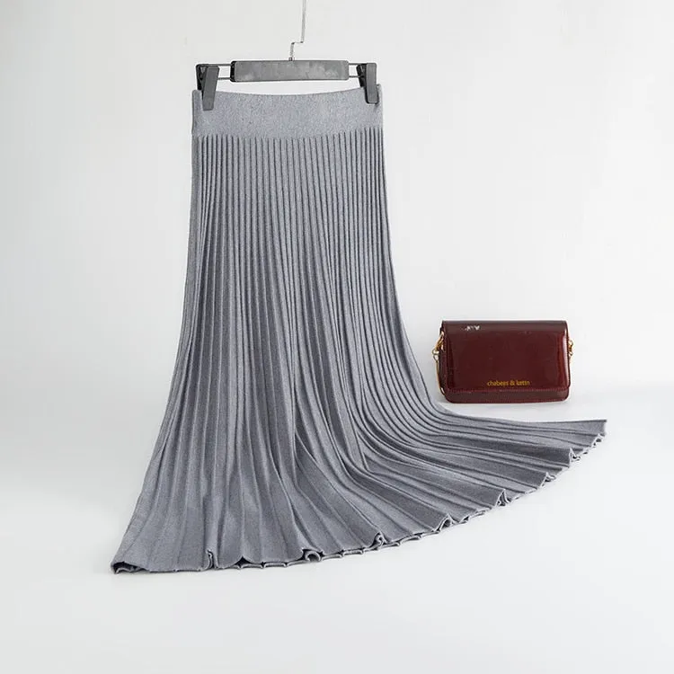 Chic High Waist Pleated Midi Skirt with Vertical Stripes