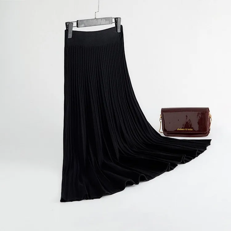 Chic High Waist Pleated Midi Skirt with Vertical Stripes