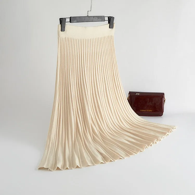 Chic High Waist Pleated Midi Skirt with Vertical Stripes