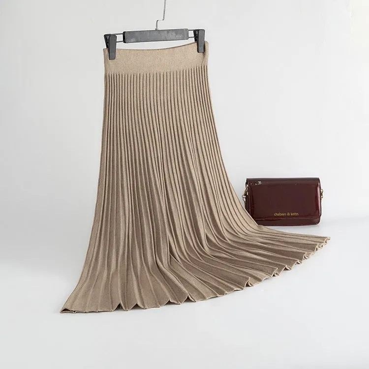 Chic High Waist Pleated Midi Skirt with Vertical Stripes