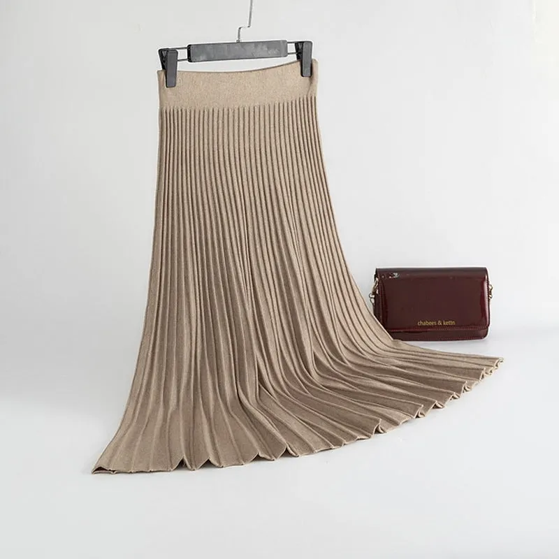 Chic High Waist Pleated Midi Skirt with Vertical Stripes