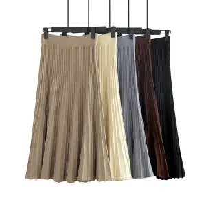Chic High Waist Pleated Midi Skirt with Vertical Stripes