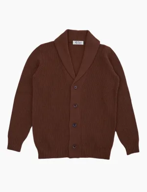 Chocolate Brown Ribbed Shawl Neck Wool & Cashmere Cardigan