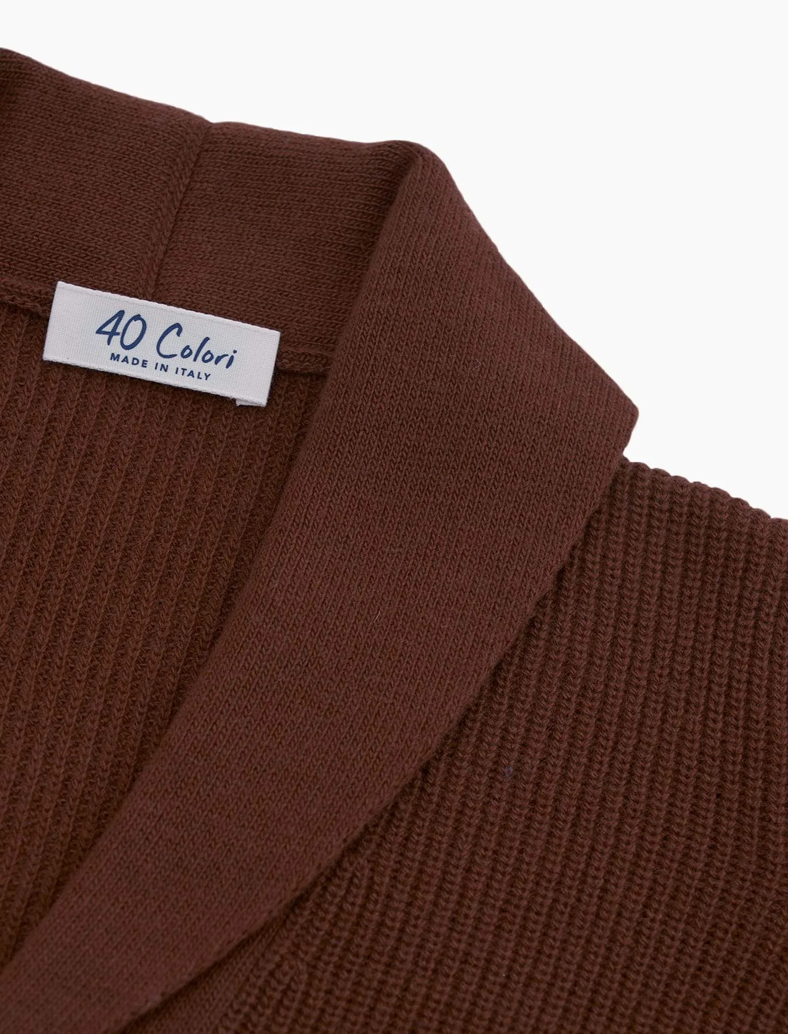 Chocolate Brown Ribbed Shawl Neck Wool & Cashmere Cardigan
