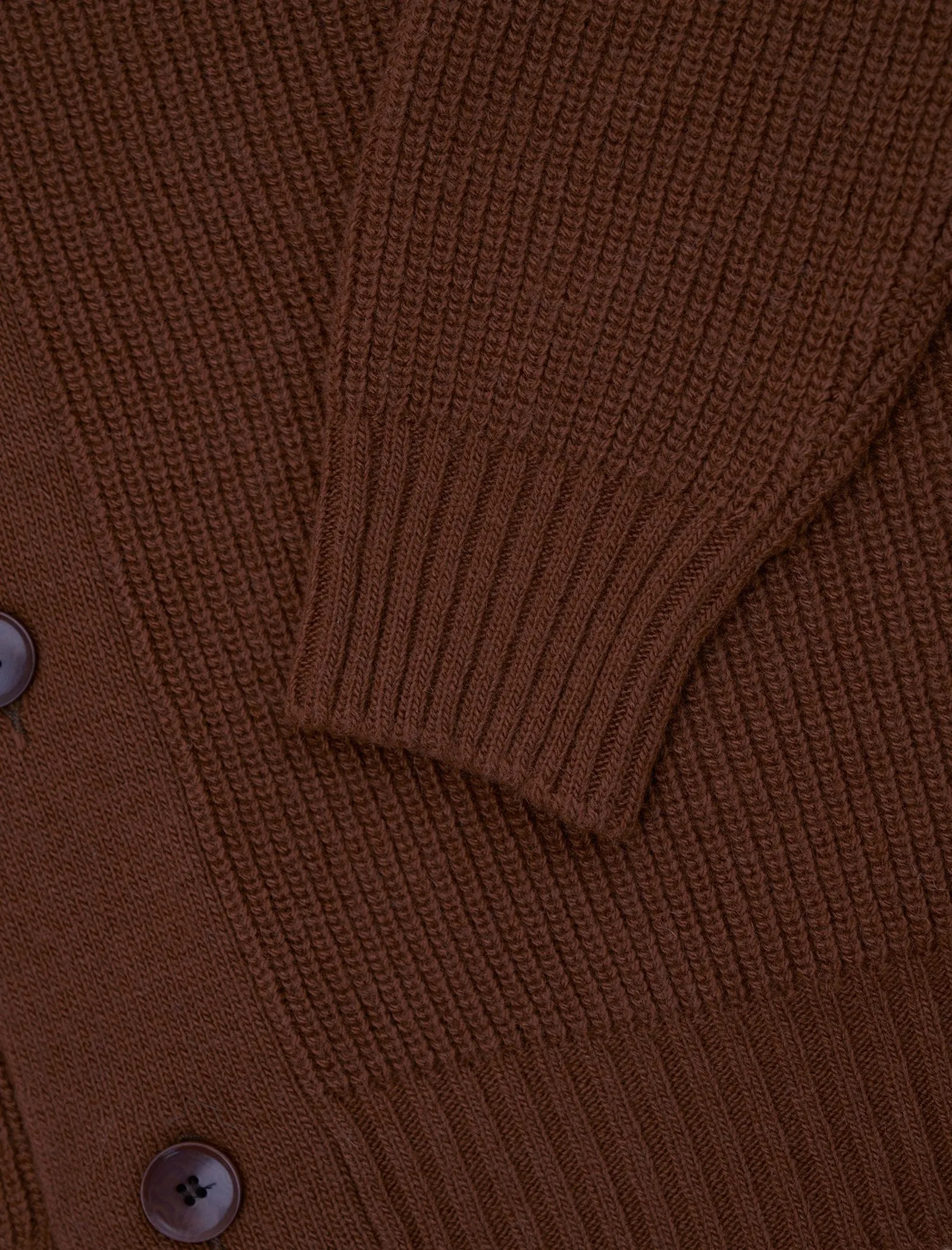 Chocolate Brown Ribbed Shawl Neck Wool & Cashmere Cardigan