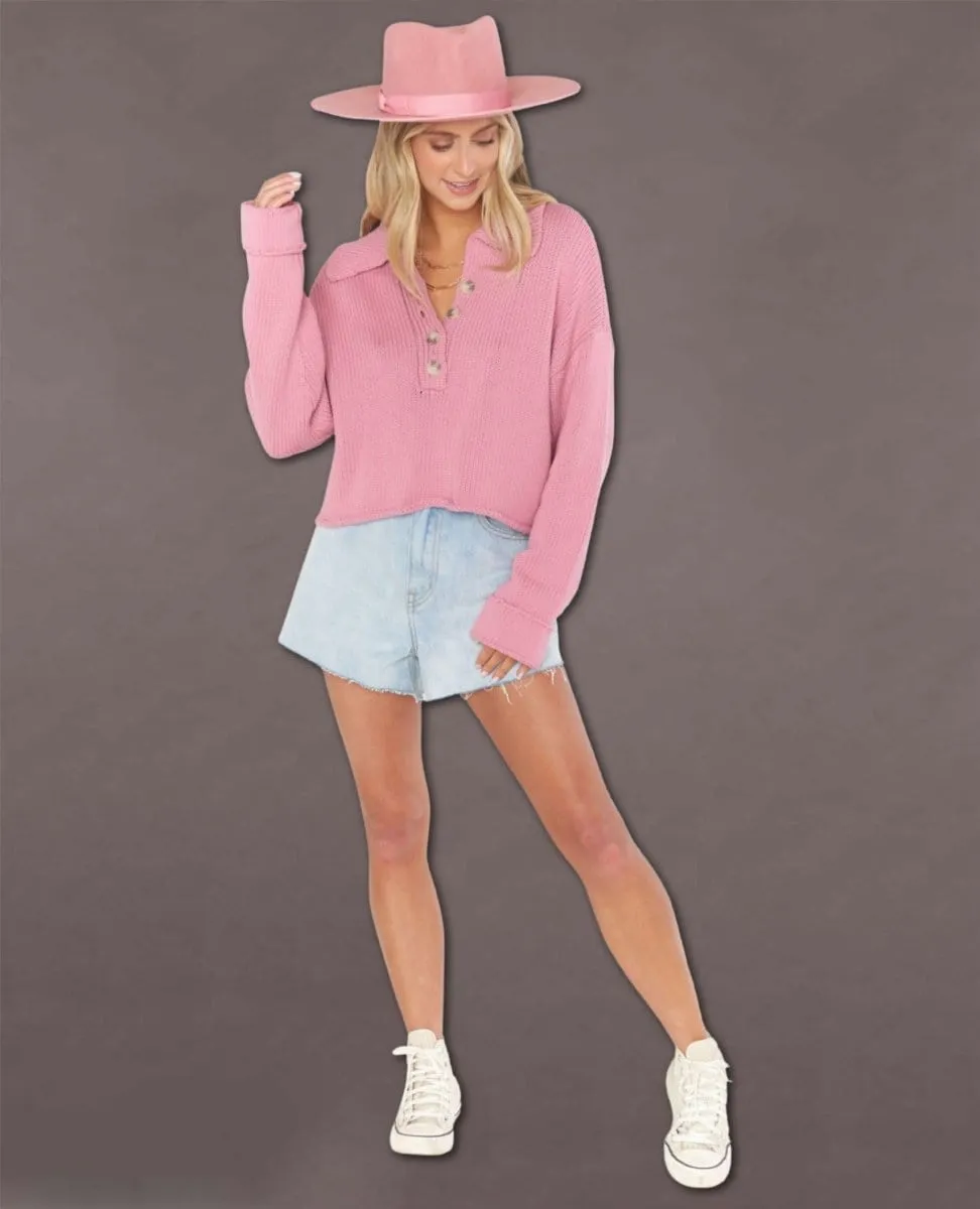 Collared Sweater Pink Polo Knit