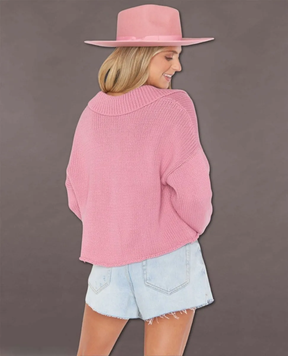 Collared Sweater Pink Polo Knit
