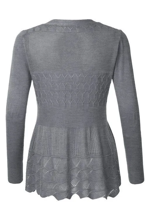Crochet Scalloped Cardigan Style 1070 in Charcoal or Olive