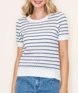 Crochet Stripe Sweater Top - Ivory/Navy