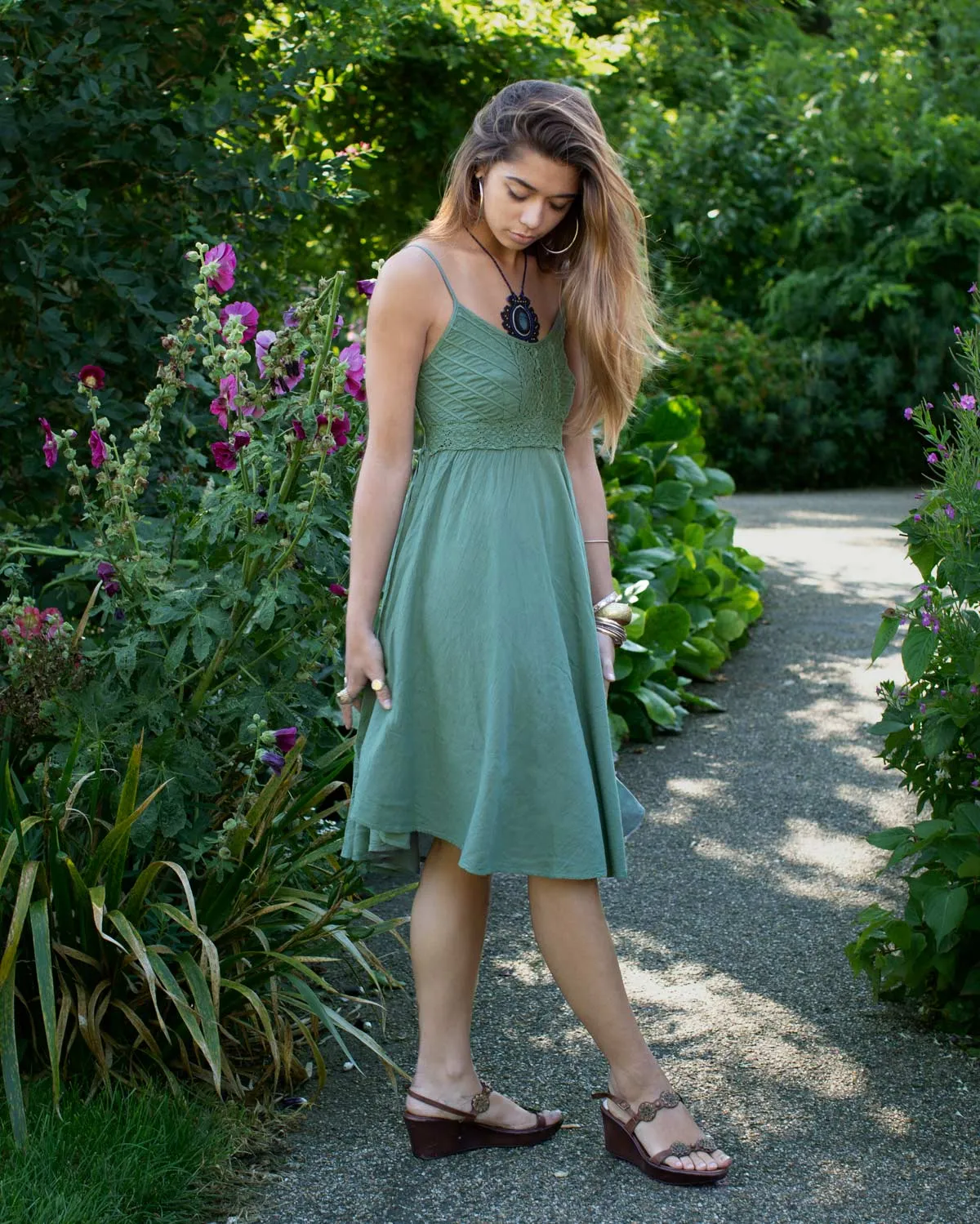 Crochet Swing Dress Green/Grey