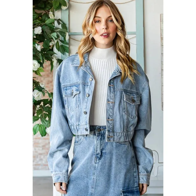 Denim Drop Shoulder Crop Jacket