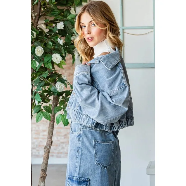 Denim Drop Shoulder Crop Jacket