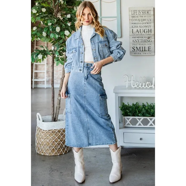 Denim Drop Shoulder Crop Jacket