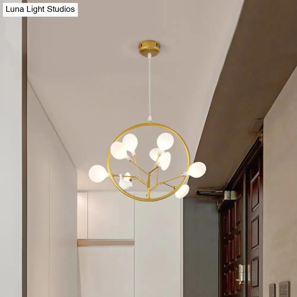 Eden - Elegant 9 Lights Branch Pendant Lamp with Bird Deco Elegant Metallic Hanging Light in Gold for Cloth Shop