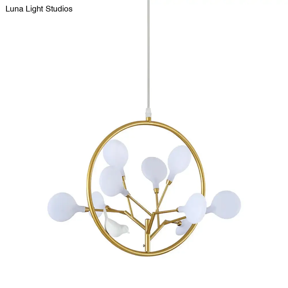 Eden - Elegant 9 Lights Branch Pendant Lamp with Bird Deco Elegant Metallic Hanging Light in Gold for Cloth Shop