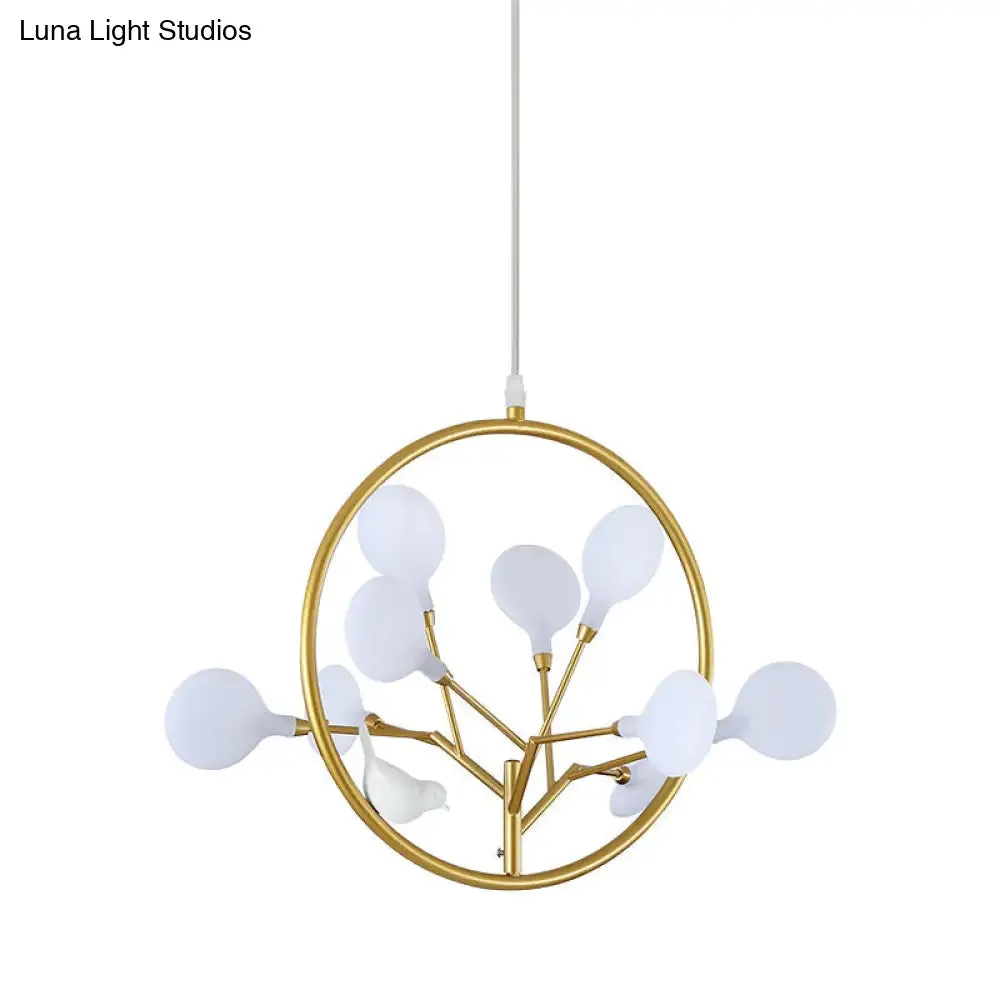 Eden - Elegant 9 Lights Branch Pendant Lamp with Bird Deco Elegant Metallic Hanging Light in Gold for Cloth Shop
