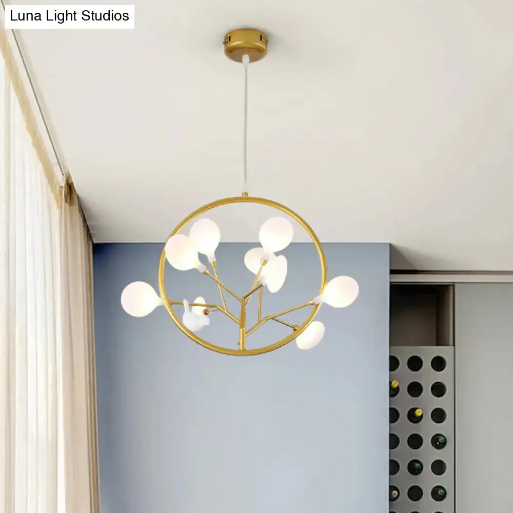 Eden - Elegant 9 Lights Branch Pendant Lamp with Bird Deco Elegant Metallic Hanging Light in Gold for Cloth Shop
