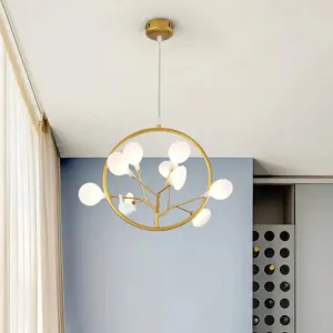 Eden - Elegant 9 Lights Branch Pendant Lamp with Bird Deco Elegant Metallic Hanging Light in Gold for Cloth Shop