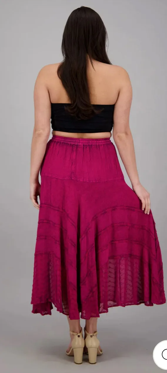 Embroidered Maxi Skirt w/Chiffon in Magenta