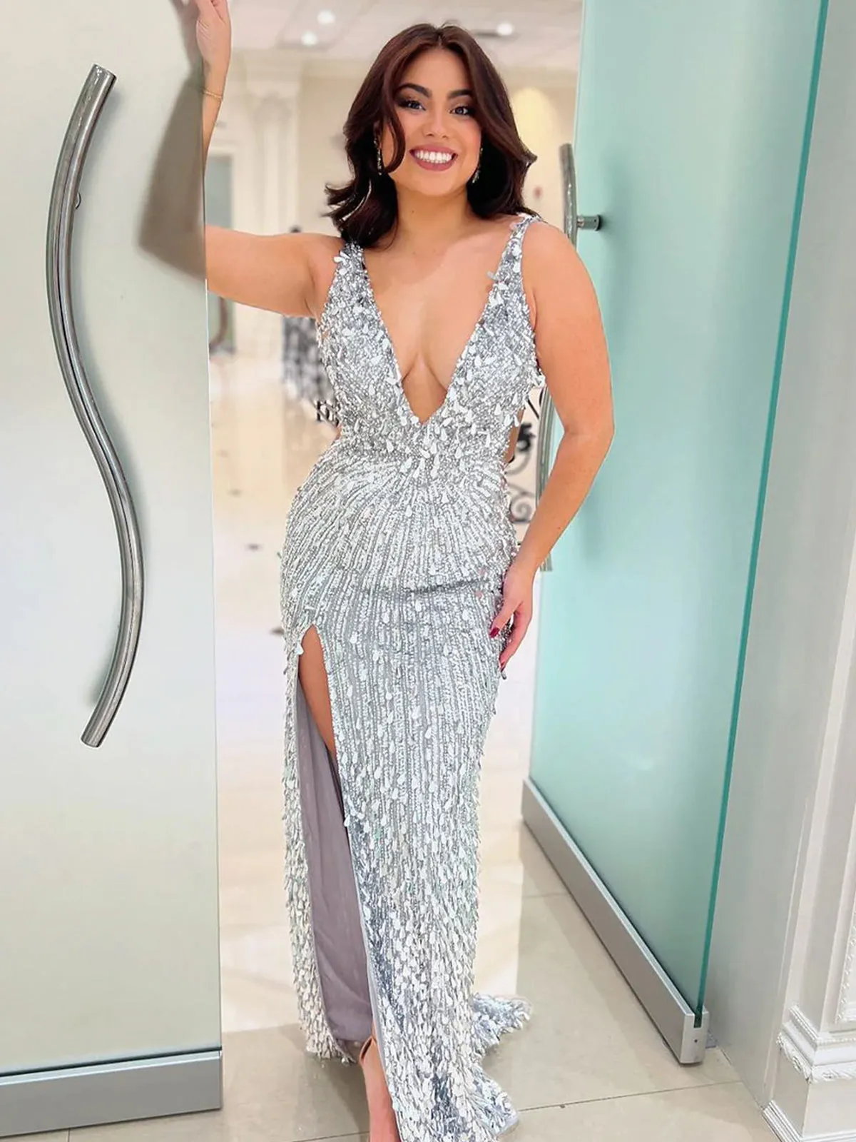 Euphoria | Gold Sequins Mermaid Long Prom Dresses with Slit