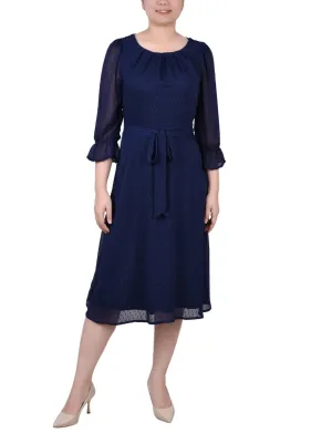 Evening Blue 3/4 Length Pearl Detail Dress