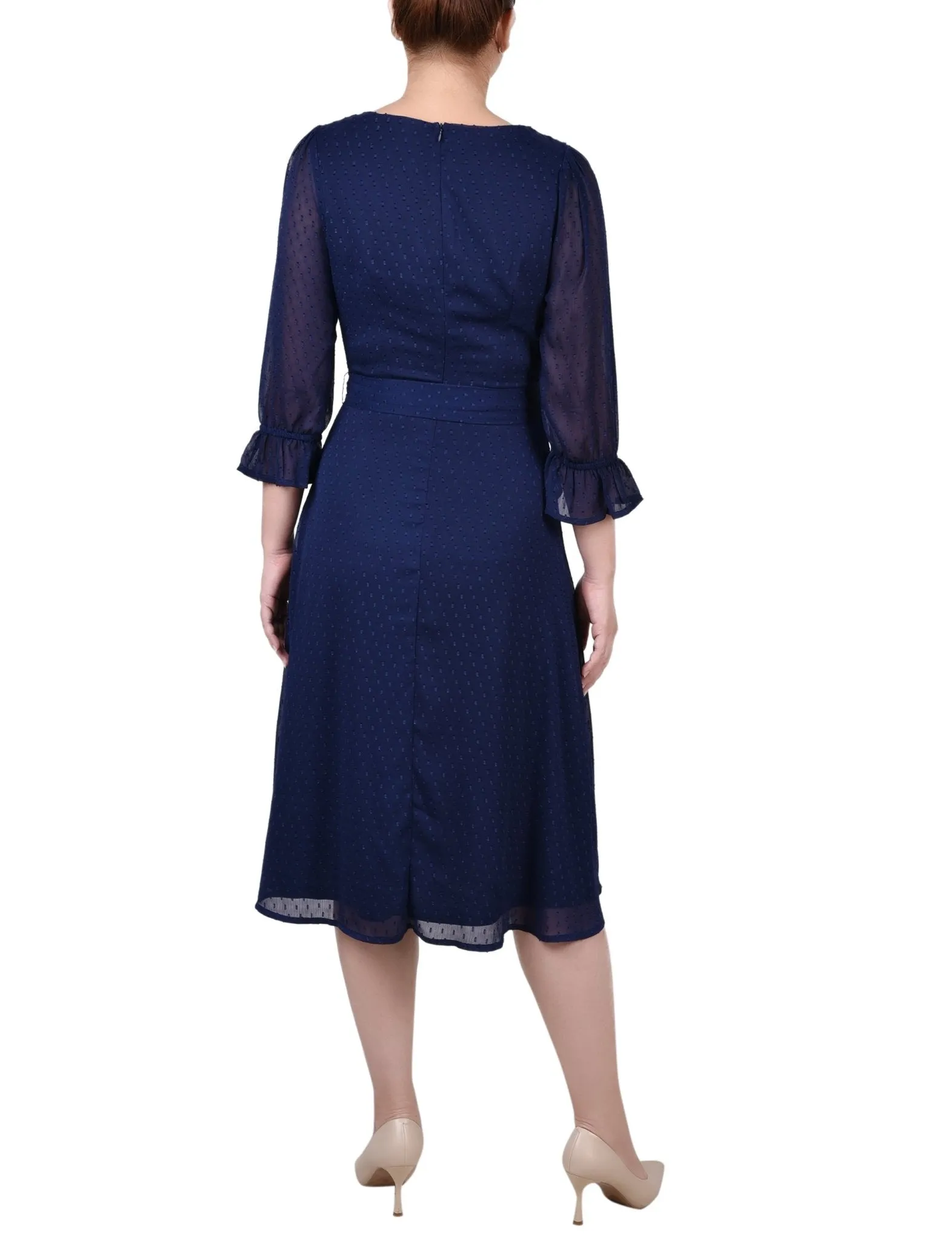 Evening Blue 3/4 Length Pearl Detail Dress