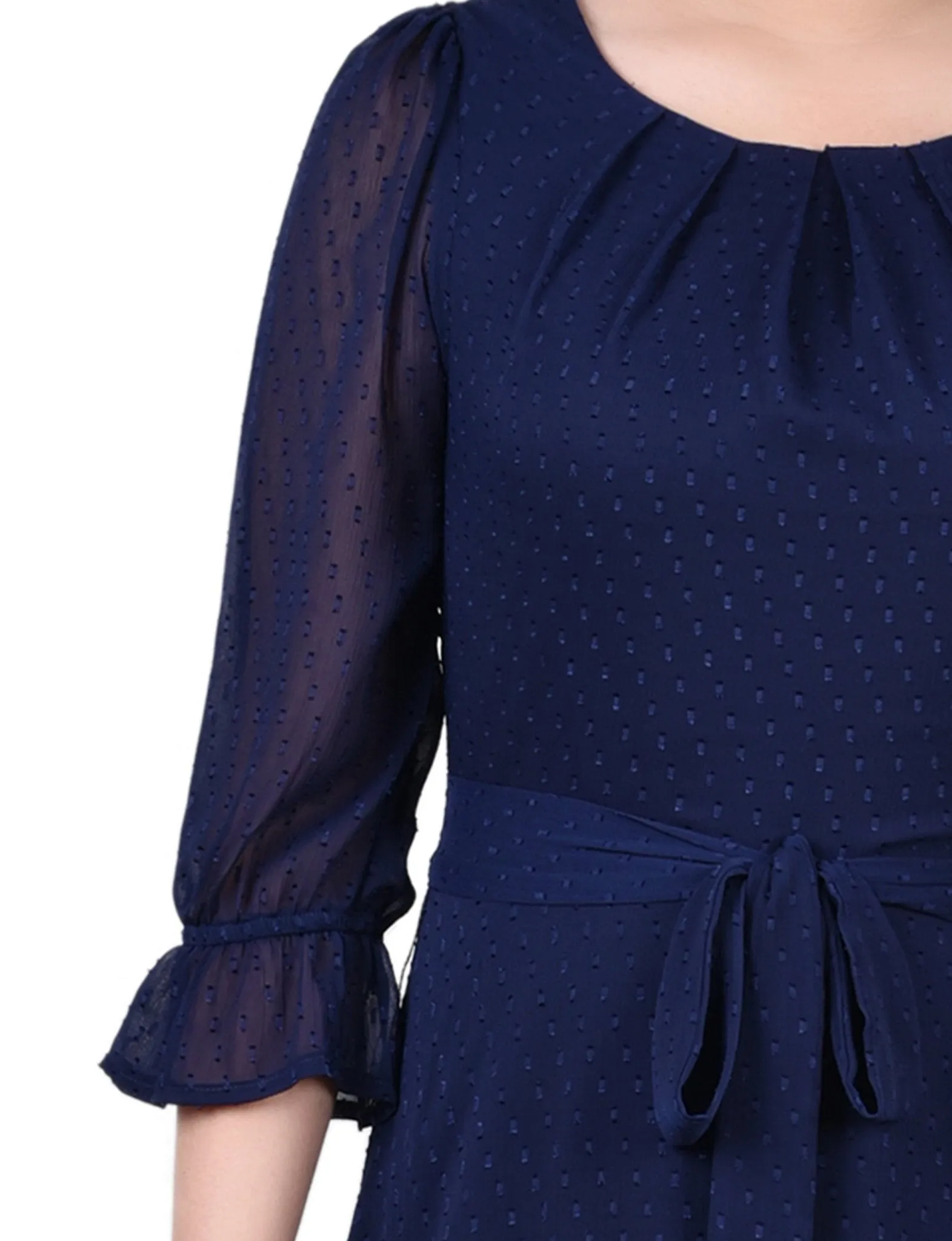 Evening Blue 3/4 Length Pearl Detail Dress