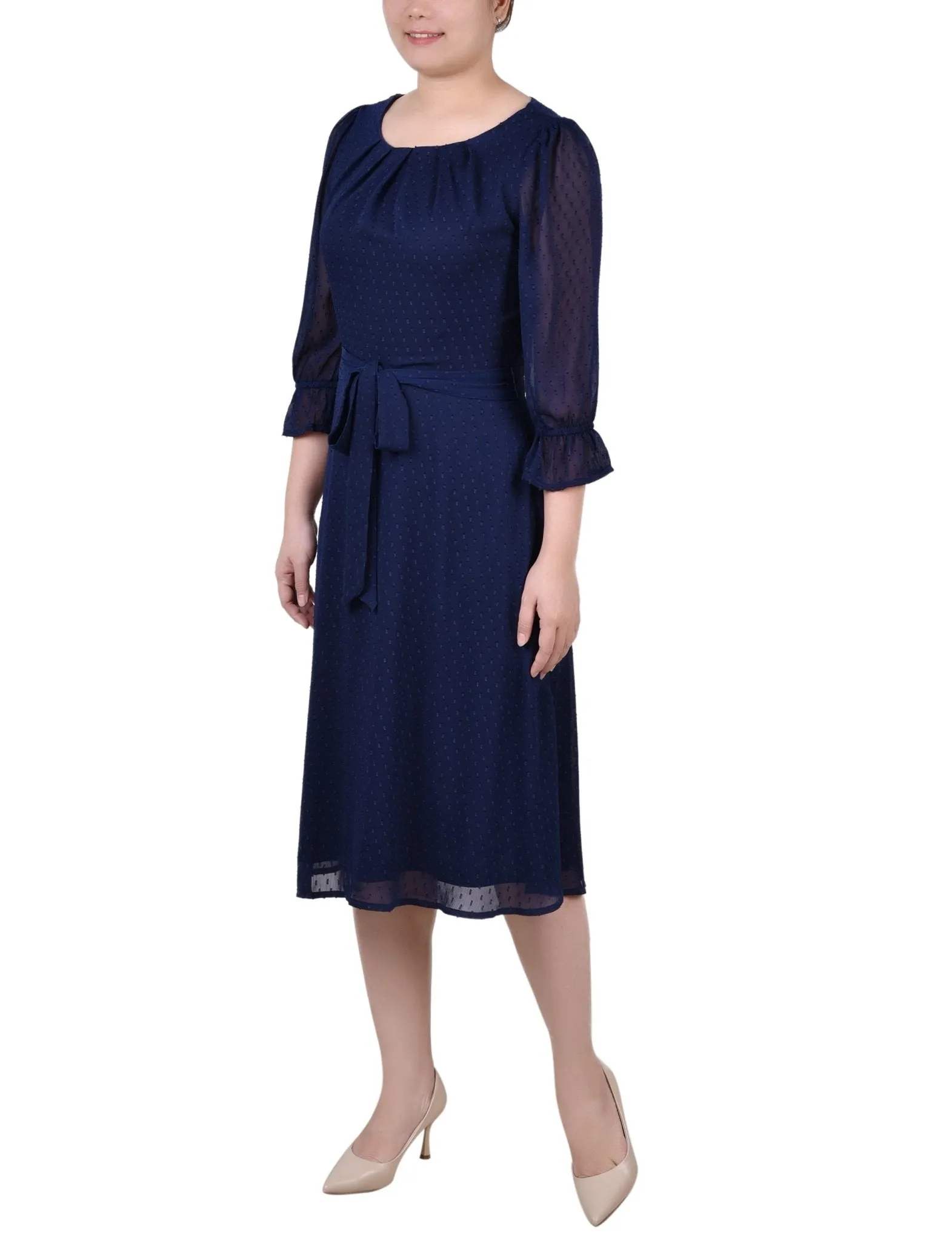 Evening Blue 3/4 Length Pearl Detail Dress