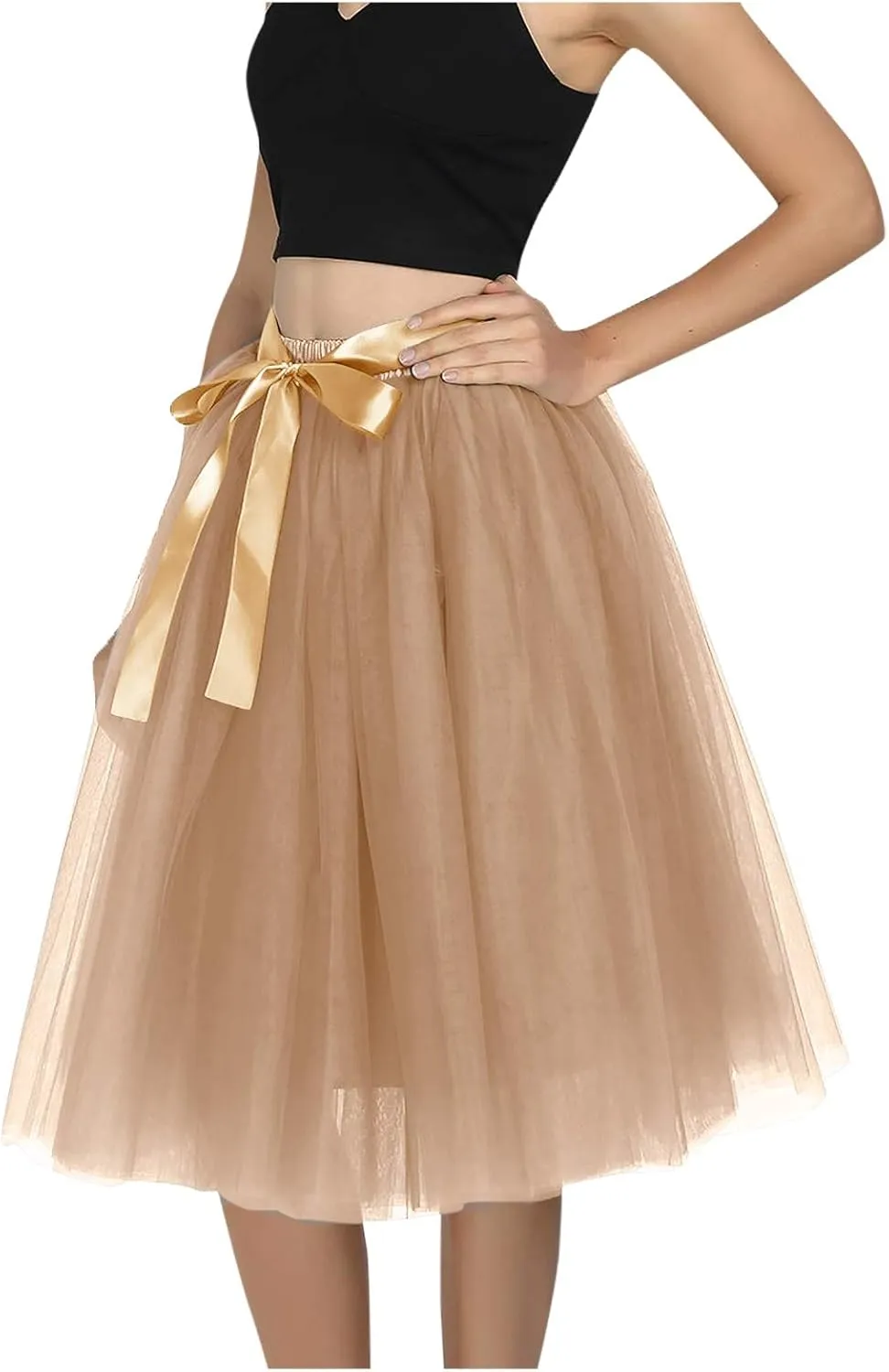 Fashion Versatile Stretchy Black Midi Skirt Skater Women's Flared Skirt Party Night A-line Casual Midi Skirt for