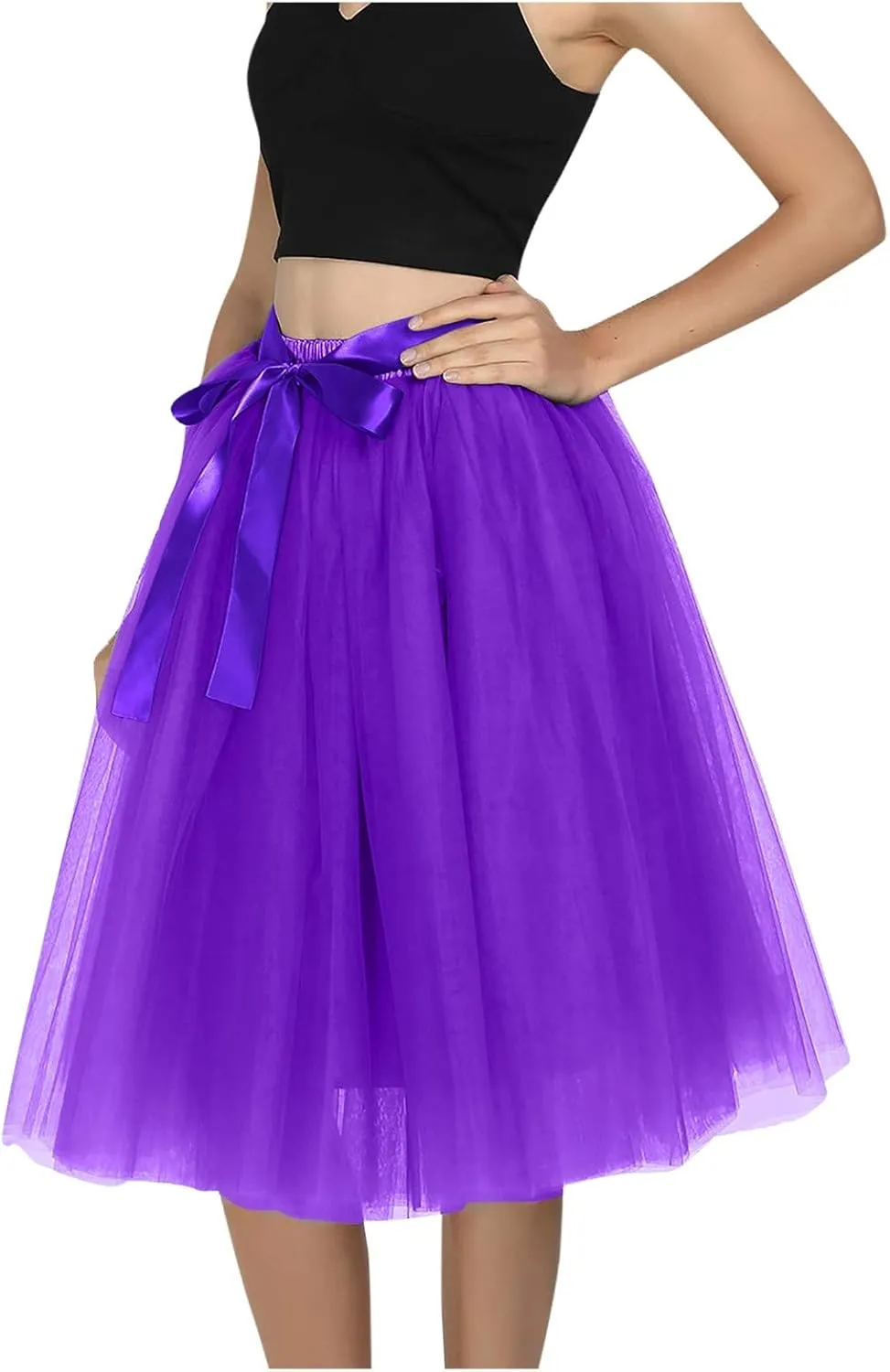 Fashion Versatile Stretchy Black Midi Skirt Skater Women's Flared Skirt Party Night A-line Casual Midi Skirt for